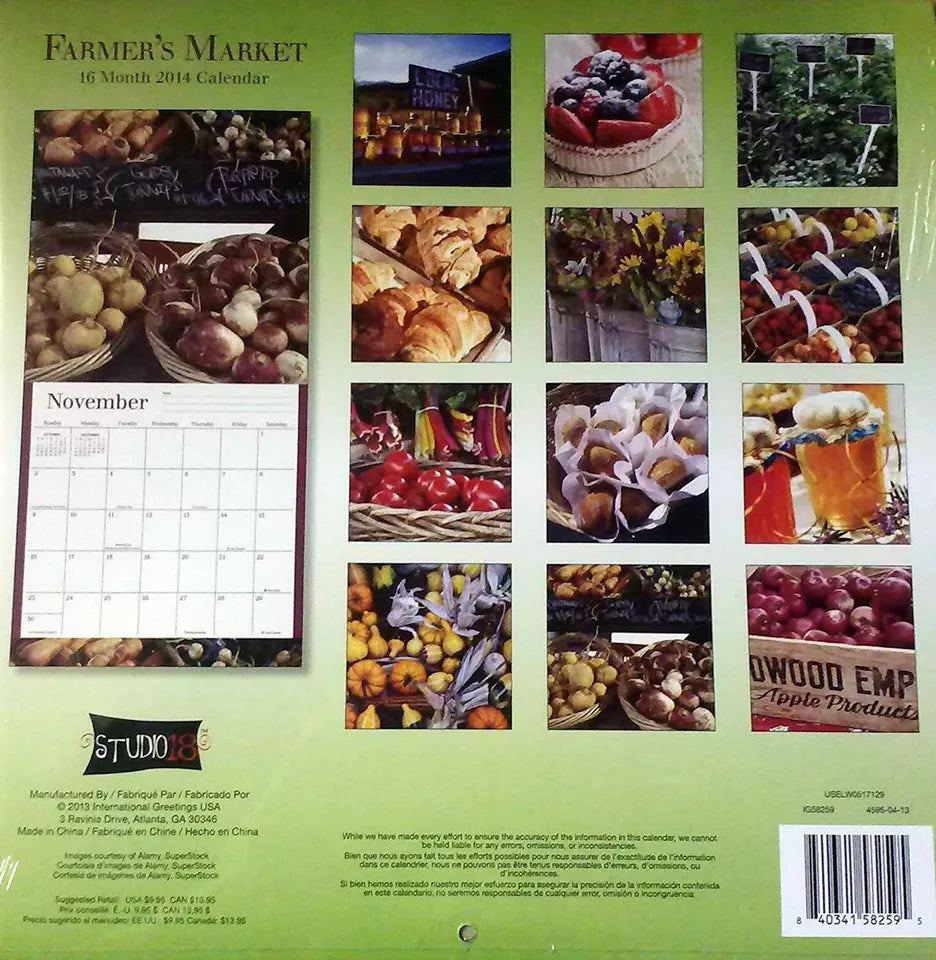 2014 - Farmers Market - 16 Month Wall Calendar - 12x12 - NEW