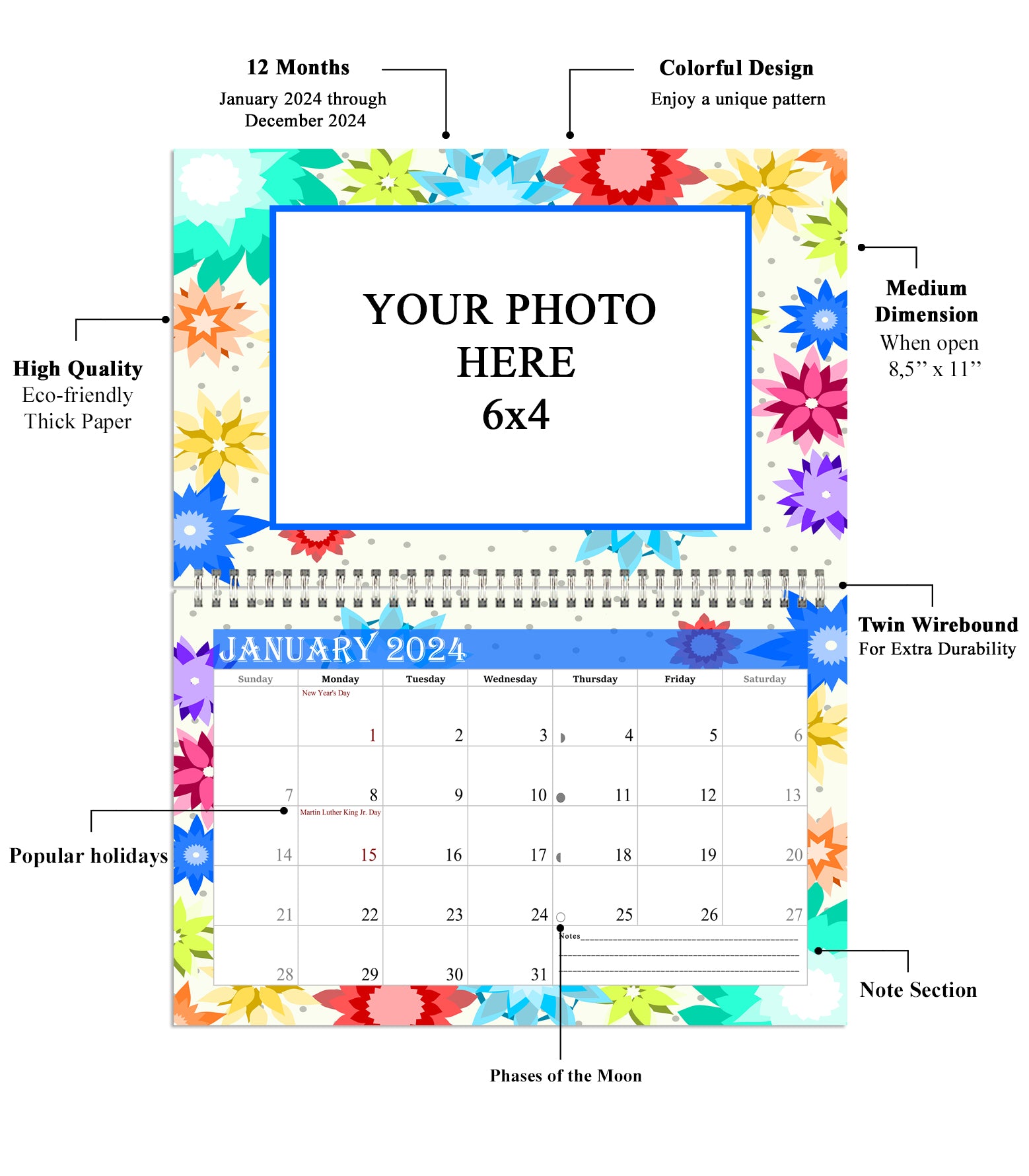 2024 Photo Frame Wall Spiral-Bound Calendar (Add Your Own Photos) - 12 –  Pelican Industrial